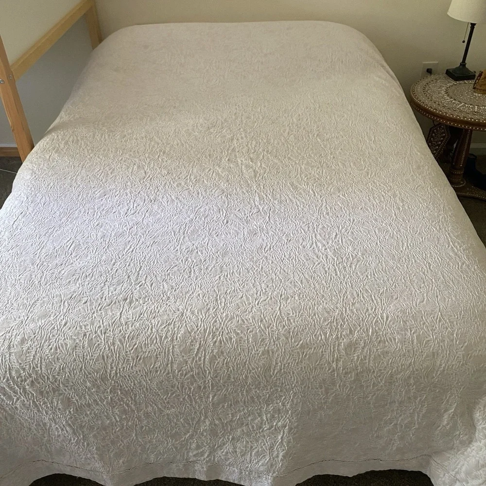 Salamander Touch Coverlet Full Ivory 96x82 Cotton Made Italy